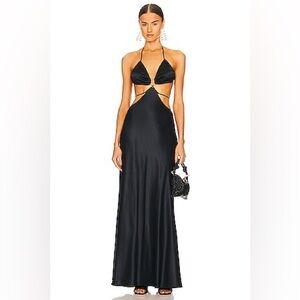 Cult Gaia satin Black Collette cut out maxi gown size Large